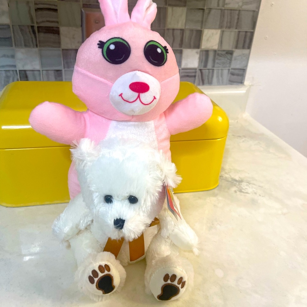 Plush Baby Stuffed Animals Pink Rabbit & Beige Bear